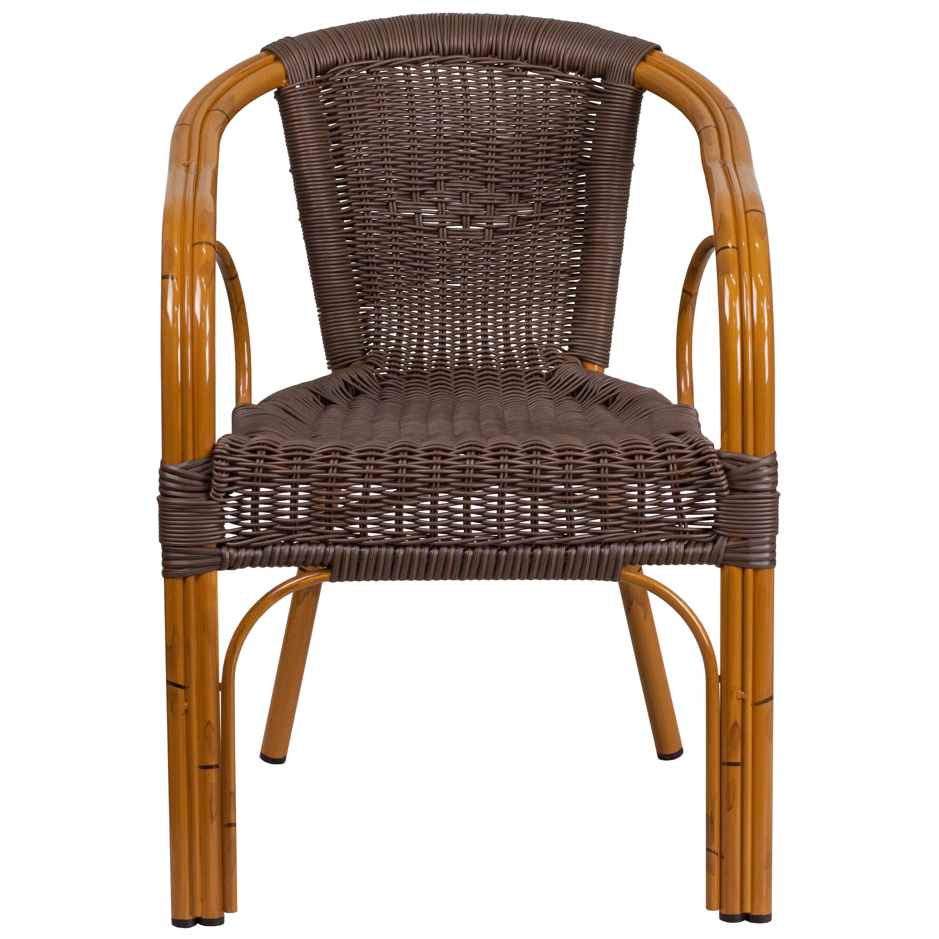 Alt View 7. Emma + Oliver - Rattan Restaurant Patio Chair with Bamboo-Aluminum Frame - Dark Brown Rattan/Red Bamboo-Aluminum Frame.