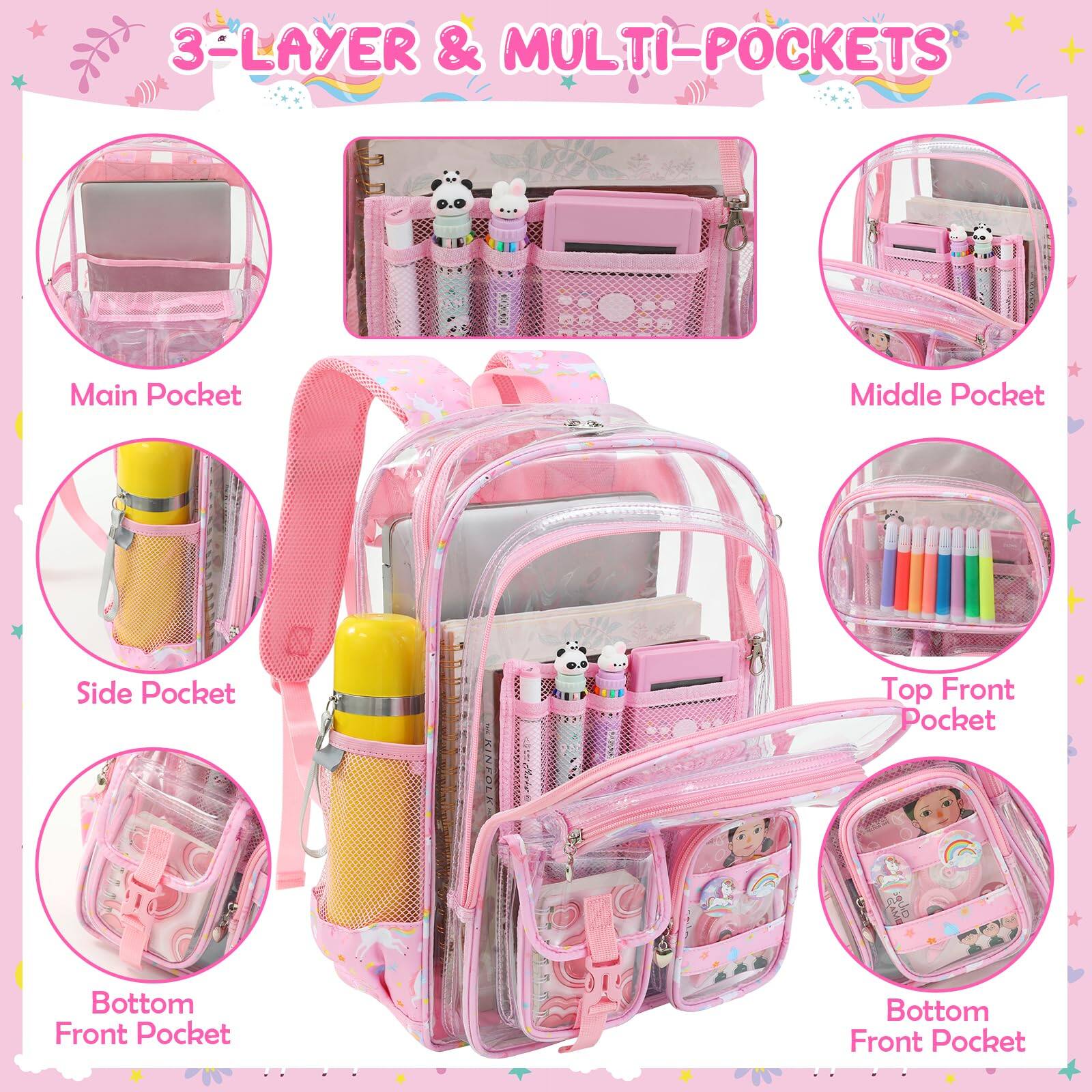 Pacoar Cade Clear Backpack 17 Inch Large Bookbag With Cute Pin ...