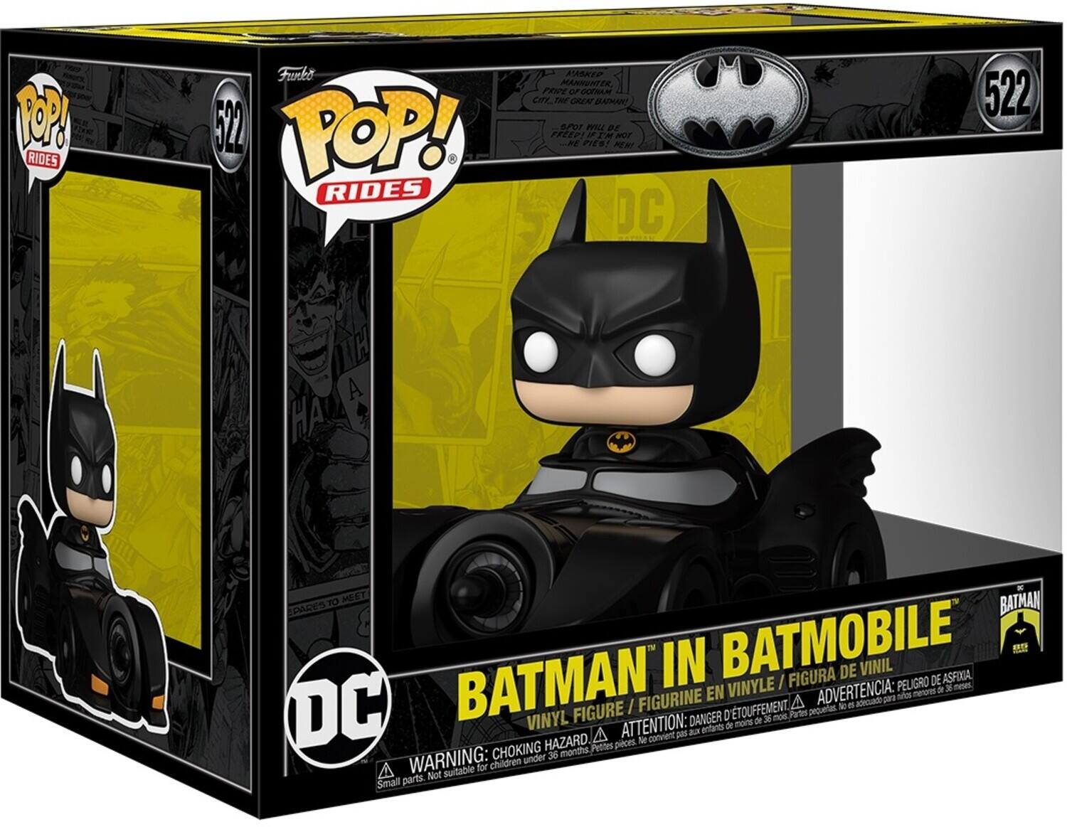 Funko 522 POP! RIDES, BATMAN IN BATMOBILE, DC BATMAN VINYL FIGURE / FIGURINE DANGER EN VINYLE TOUFFEMENT, mons de 6 mon, / A Partes pequetas, ADVERTENCIA: No e adecuado par PELGRO nites metores de 3 meses, A ATTENTION: convient pas ax entants, WARNING: CHOKING HAZARD, Not suitable for children under 36 months, Small parts.