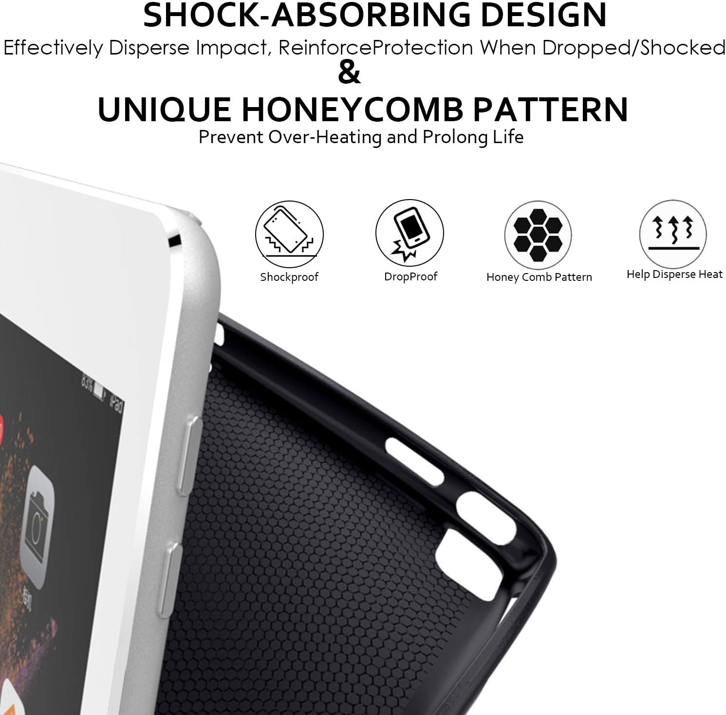 SHOCK-ABSORBING DESIGN Effectively Disperse Impact, Reinforce Protection When Dropped/Shocked & UNIQUE HONEYCOMB PATTERN Prevent Over-Heating and Prolong Life

Shockproof
DropProof
Honey Comb Pattern
Help Disperse Heat

63%
D64