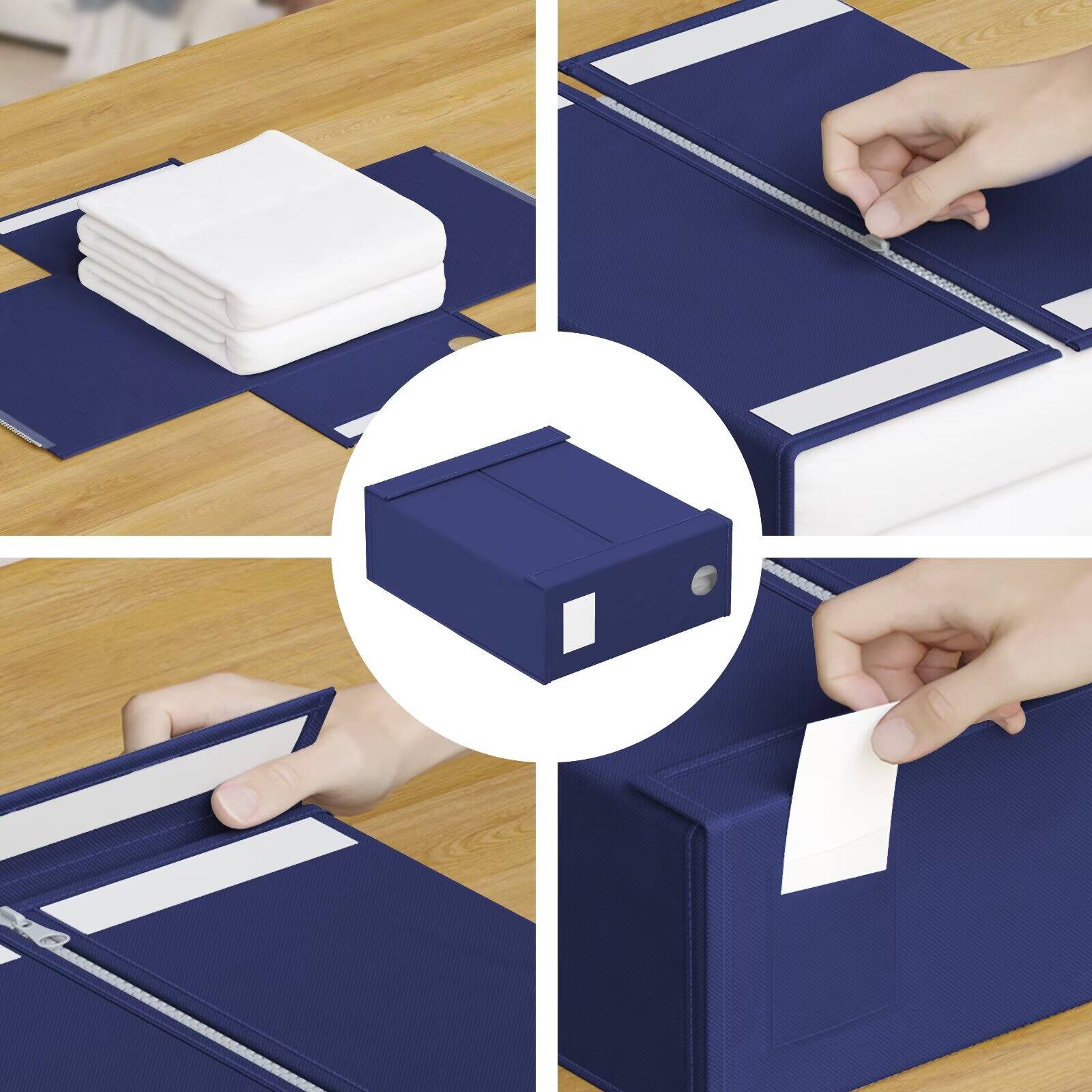 Left. Tooloton - Bed Sheet Organizers 4 Pack, Linen Closet Storage with Window, Queen King Size Bedding Container, Blue - Blue.