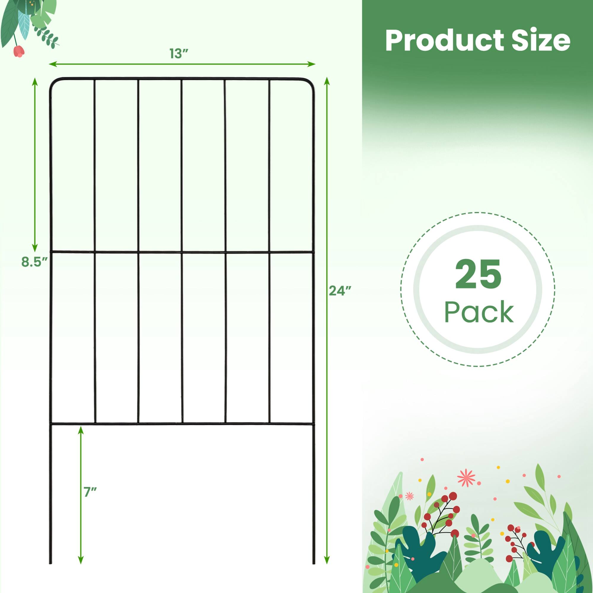 The text on the image reads: "13" Product Size 8.5" 24" 25 Pack 7"". This text is grouped and corrected as follows:

"13" Product Size 8.5" 24" 25 Pack 7"

This text describes the dimensions of a product, with the product size being 13 inches, the height being 8.5 inches, the width being 24 inches, and the pack containing 25 items. The last measurement is 7 inches.