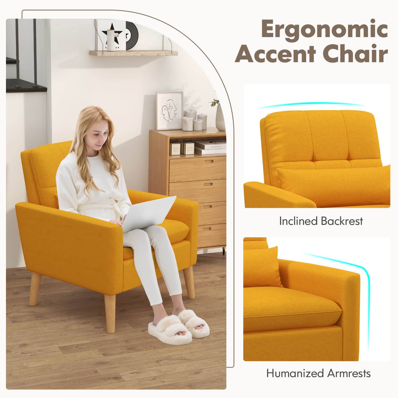 Ergonomic Accent Chair Inclined Backrest Humanized Armrests