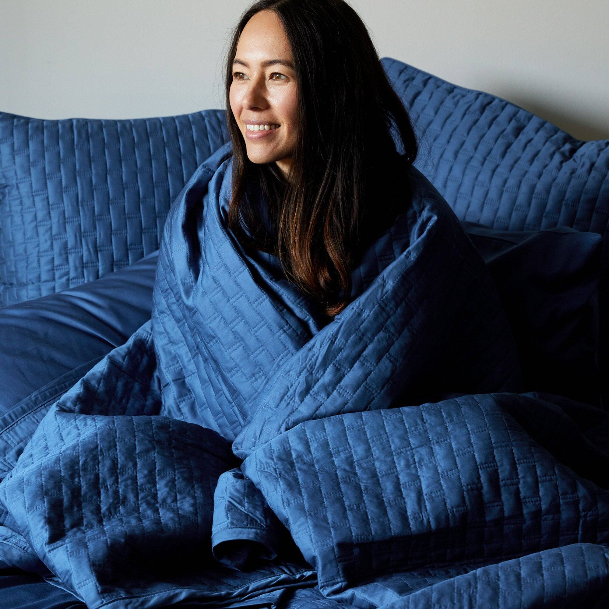 Alt View 2. BedVoyage - Quilted Coverlet - 100% Viscose from Bamboo - Cooling & Lightweight - Indigo.