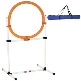 Pawhut - 2-in-1 Dog Obstacle Training Agility Equipment Tire Jump Ring/Hurdle Bar - white, orange