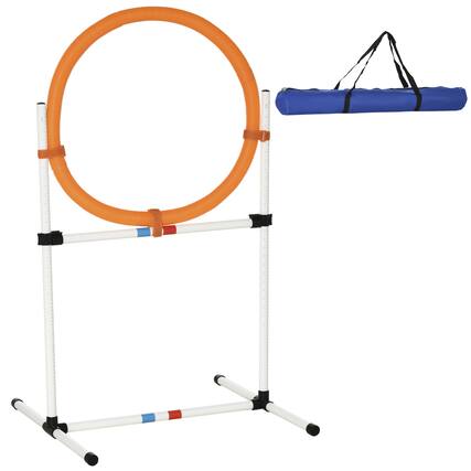 Front. Pawhut - 2-in-1 Dog Obstacle Training Agility Equipment Tire Jump Ring/Hurdle Bar - white, orange.