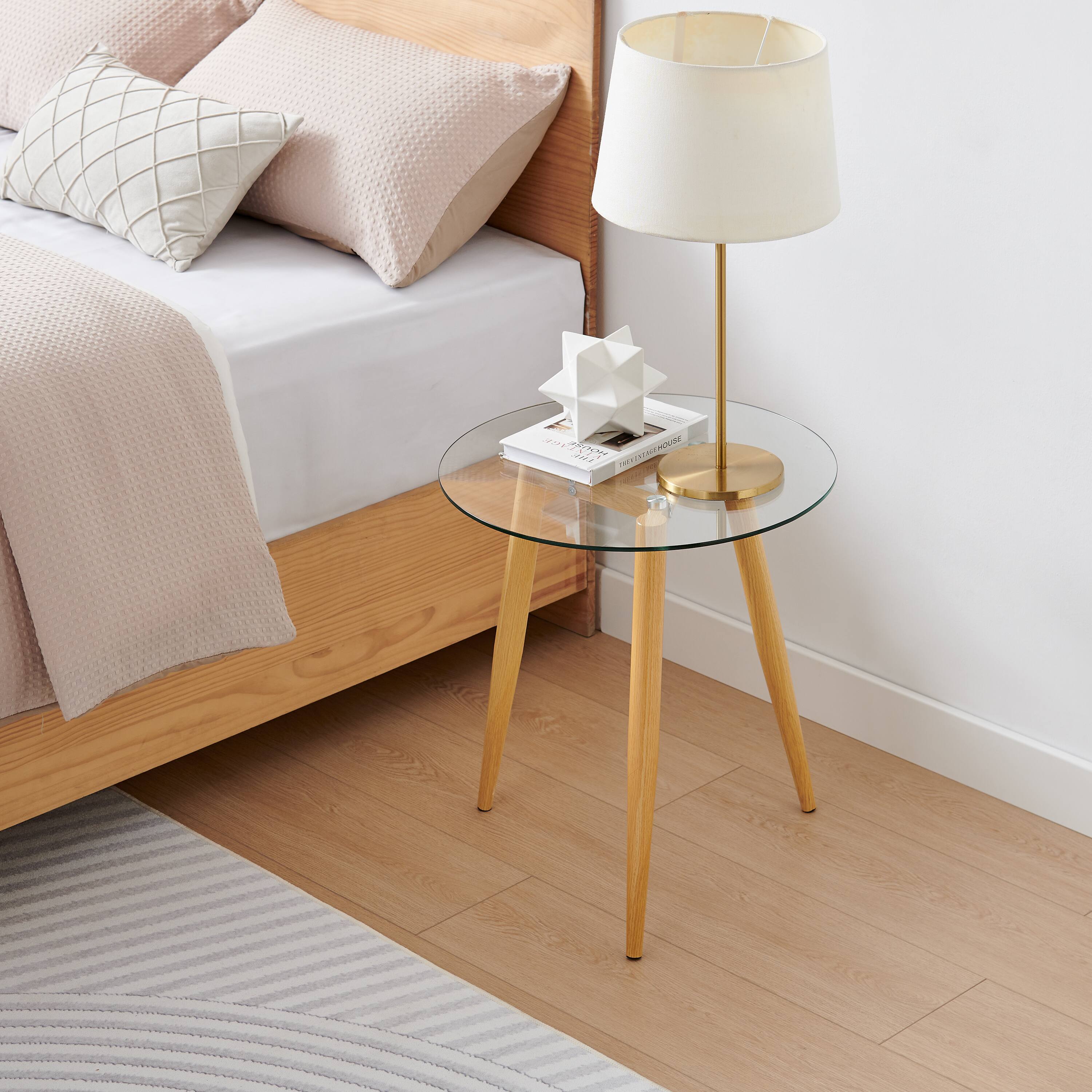 Alt View 1. Danya B - Van Beuren Side Table with Taper Legs and Clear Glass Tabletop - Beech - Beech, Clear.