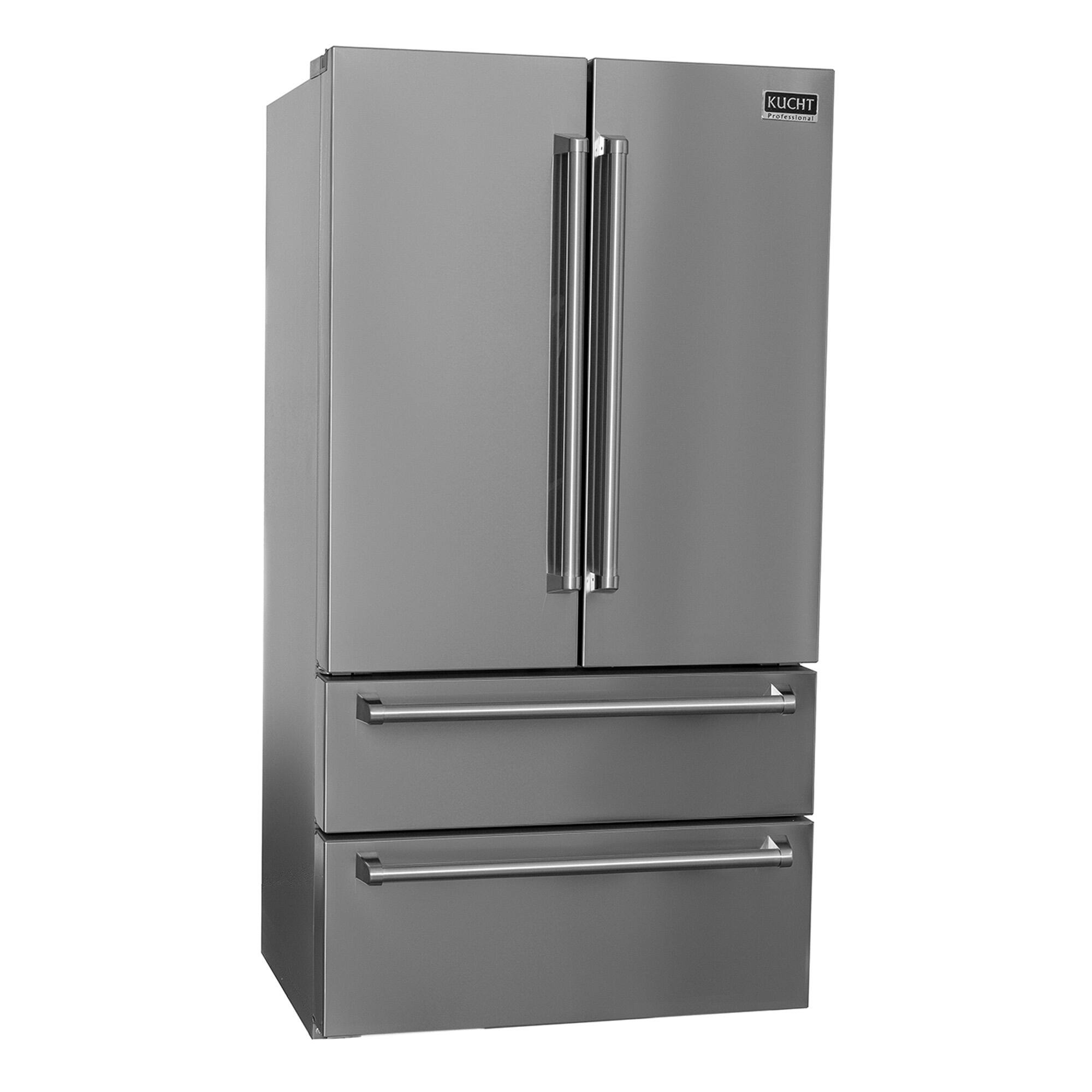 Left. Kucht - Pro-Style 36 in. 22.5 cu. ft. Counter Depth Freestanding French Door Refrigerator in Stainless Steel with Ice Maker - Stainless Steel.