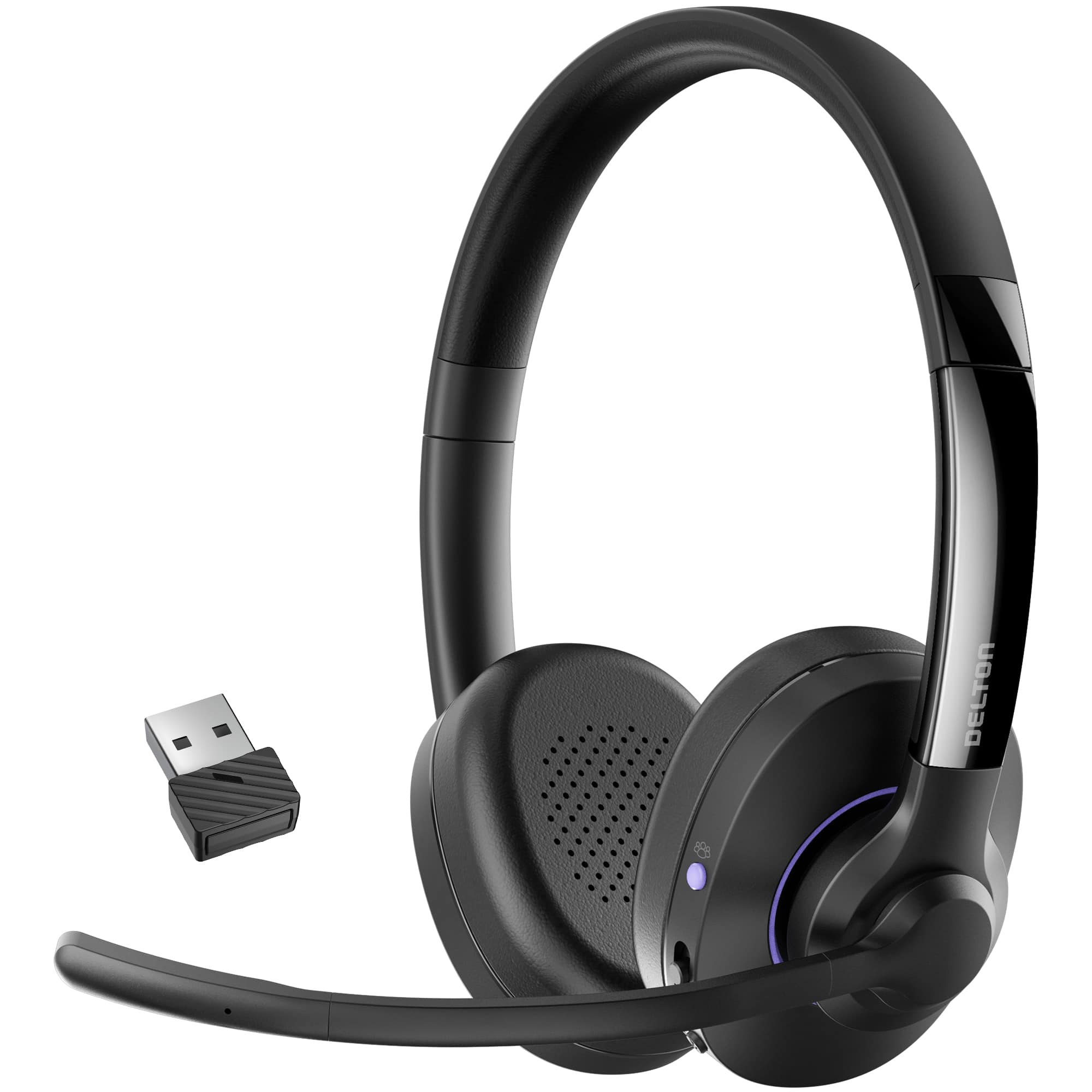 Delton - 60X MS Teams Noise Cancelling Wireless 2-Ear Headset with Auto-pairing (DBTHEAD60XBTDL) - Black