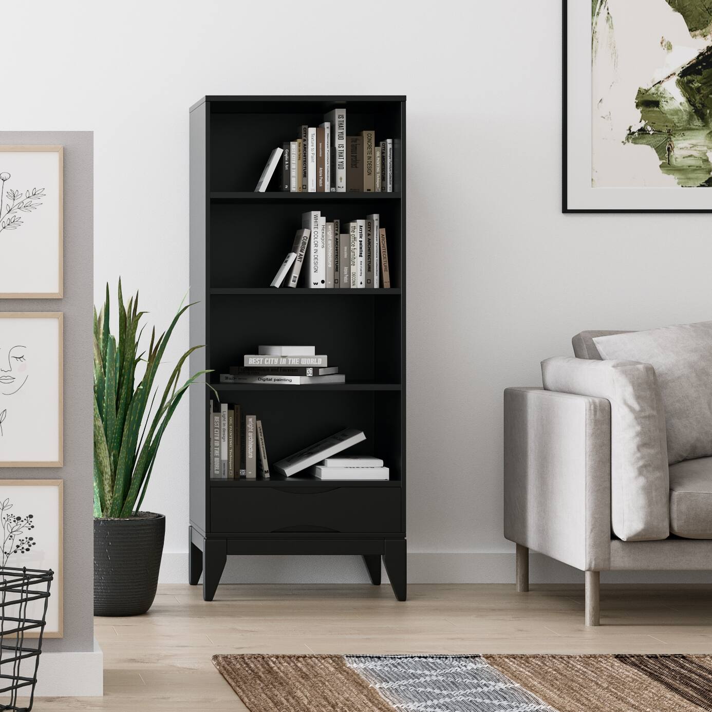 Left. Simpli Home - Harper Bookcase with Storage - Black.