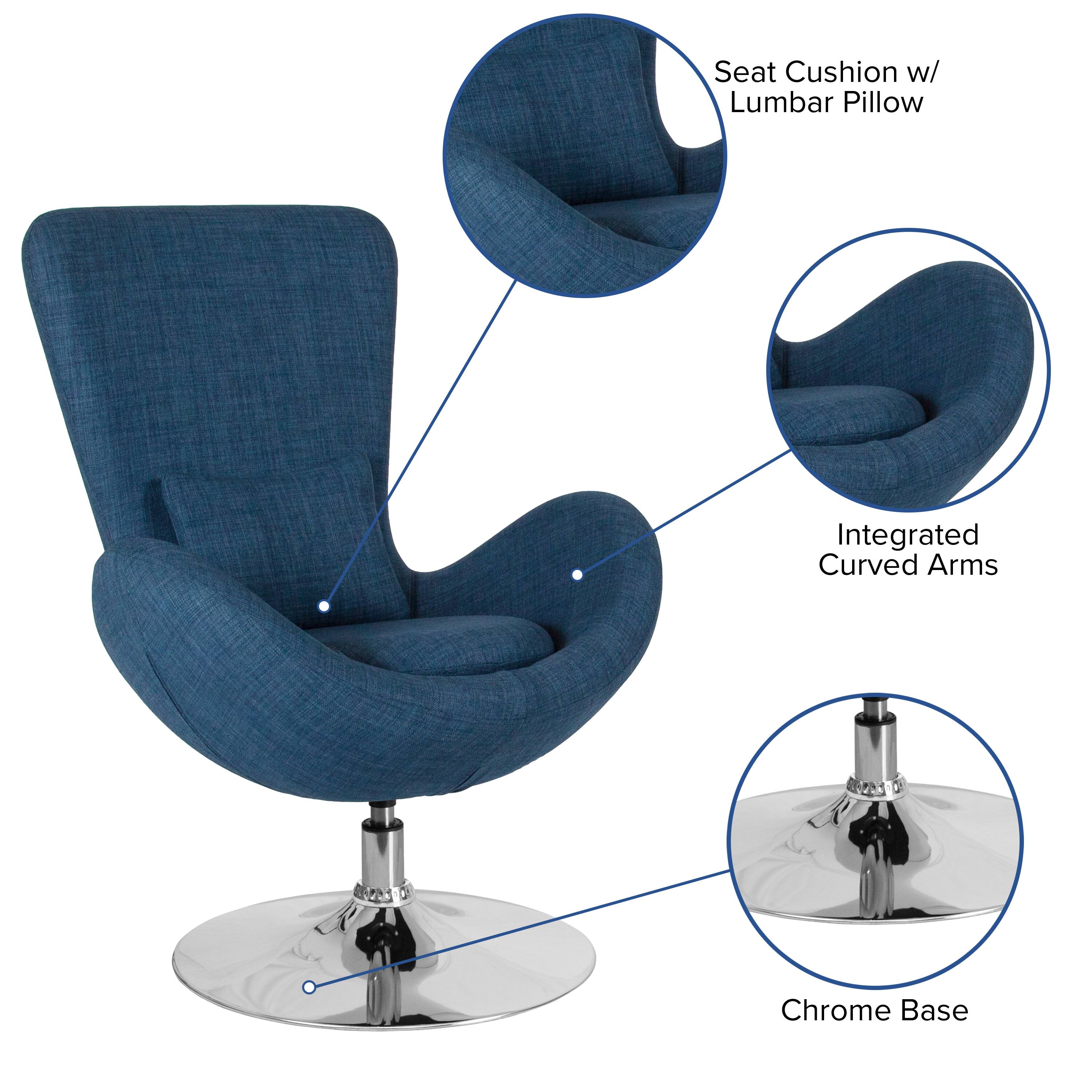 Seat Cushion w/ Lumbar Pillow  
Integrated Curved Arms  
Chrome Base