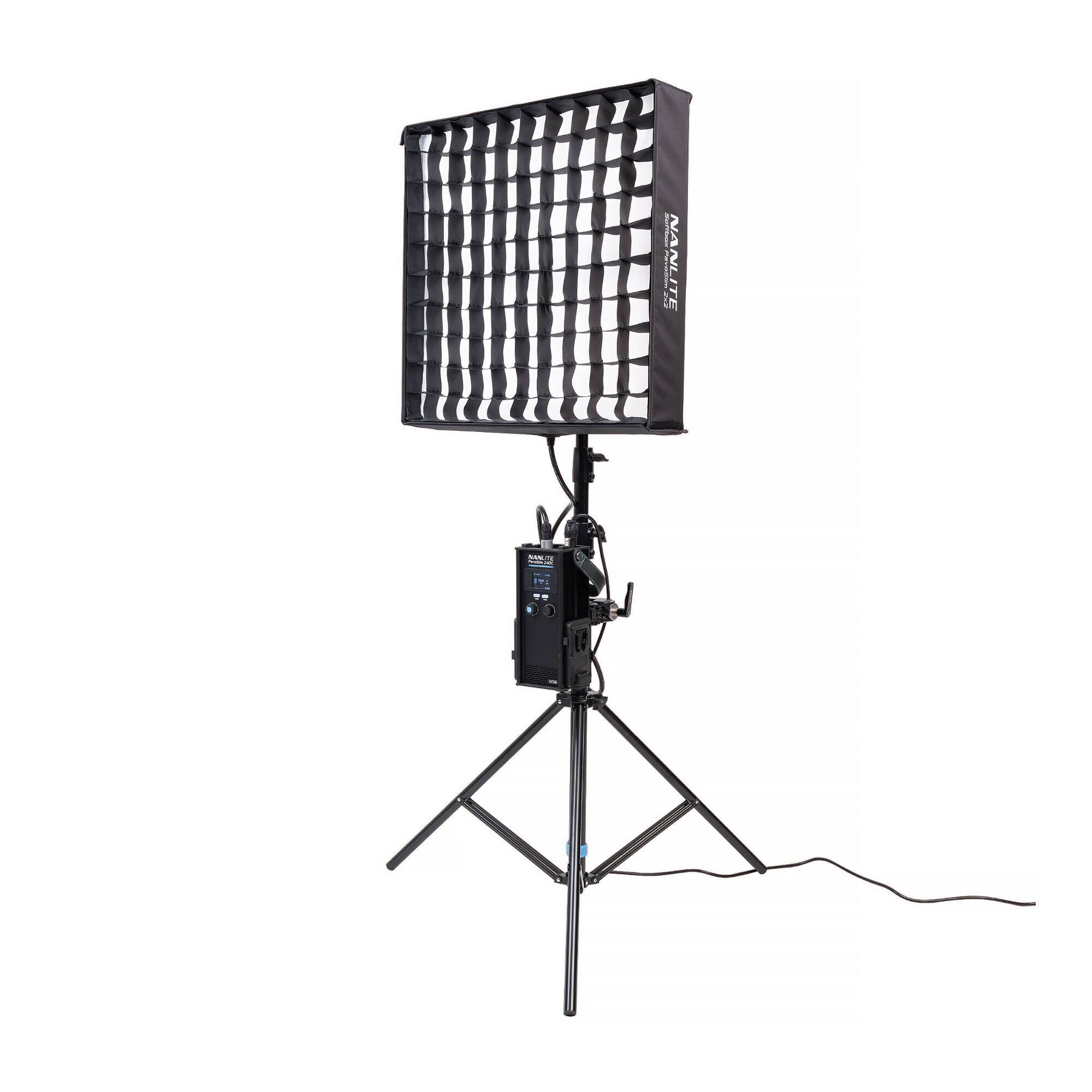 Back. NANLITE - Nanlite PavoSlim 240C RGBWW LED Panel with Softbox, Eggcrate and LumenRadio CRMX.