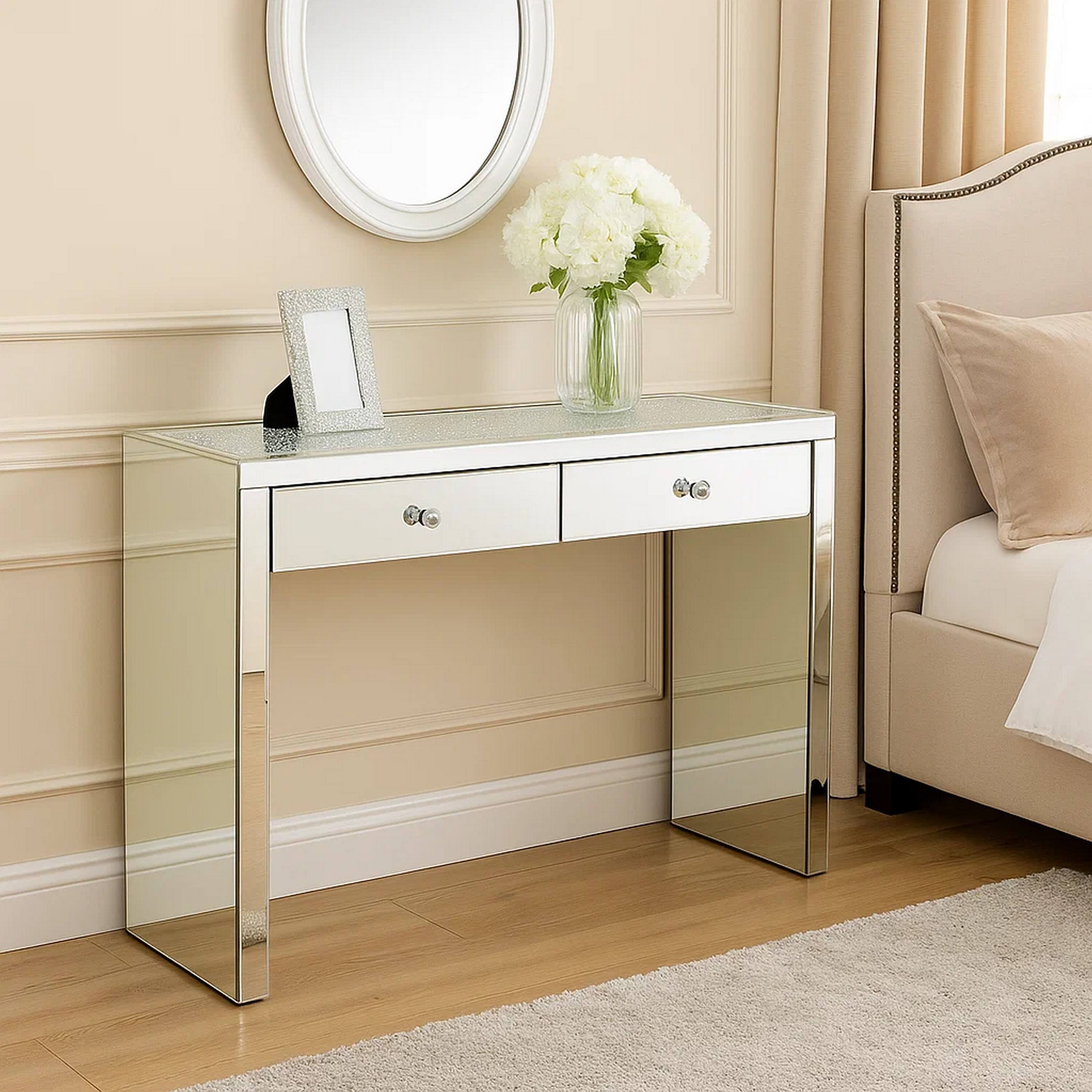 Alt View 5. Manhattan Lane - Wooden Console Table with 2 Storage Drawers and Faux Diamond Inlay - Silver.