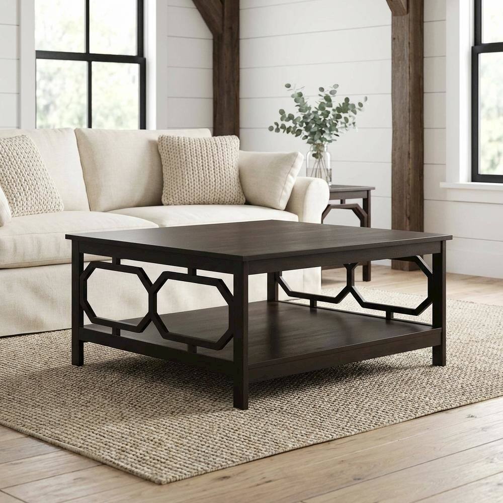 Left. FurniFact - Espresso Coffee Table with MDF Construction and Square Top Surface - Espresso.
