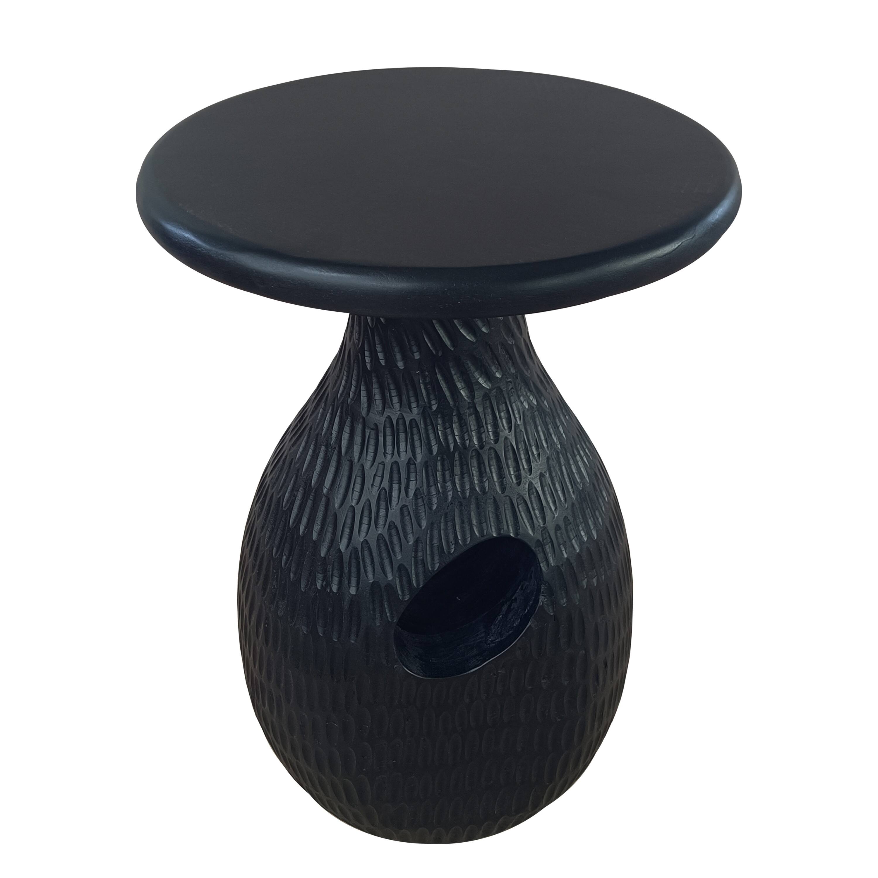 Alt View 1. Manhattan Lane - 14 Inch Side End Table, Artisan Handcrafted Mango Wood, Embossed Teardrop Shaped Base - Black.
