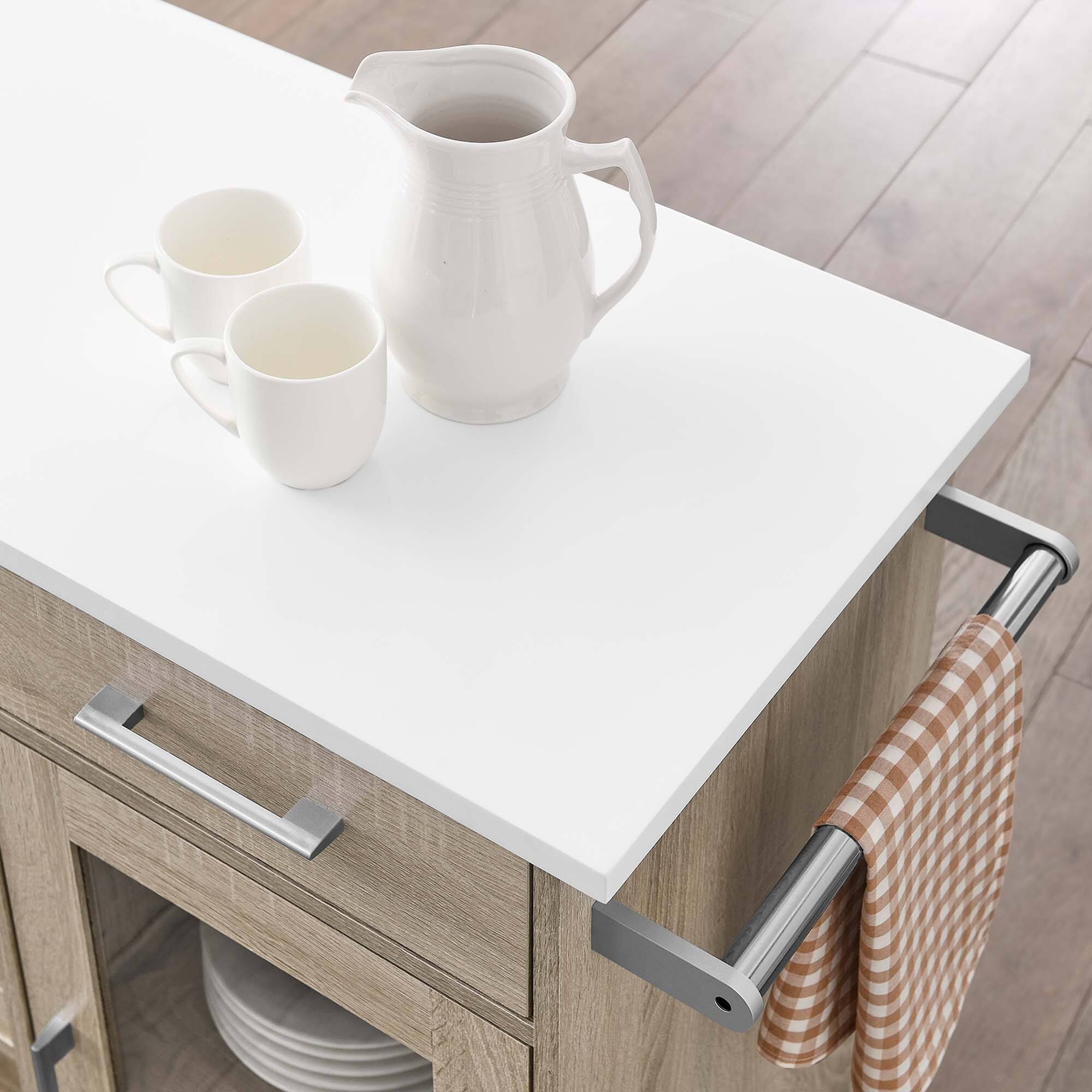 Alt View 1. Modway - Culinary Kitchen Cart With Towel Bar by Modway - Oak White.