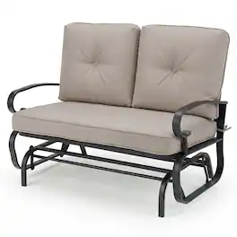 Gymax - Patio Swing Glider Chair Rocking Loveseat Bench for 2 Persons w/ Cushions - Beige