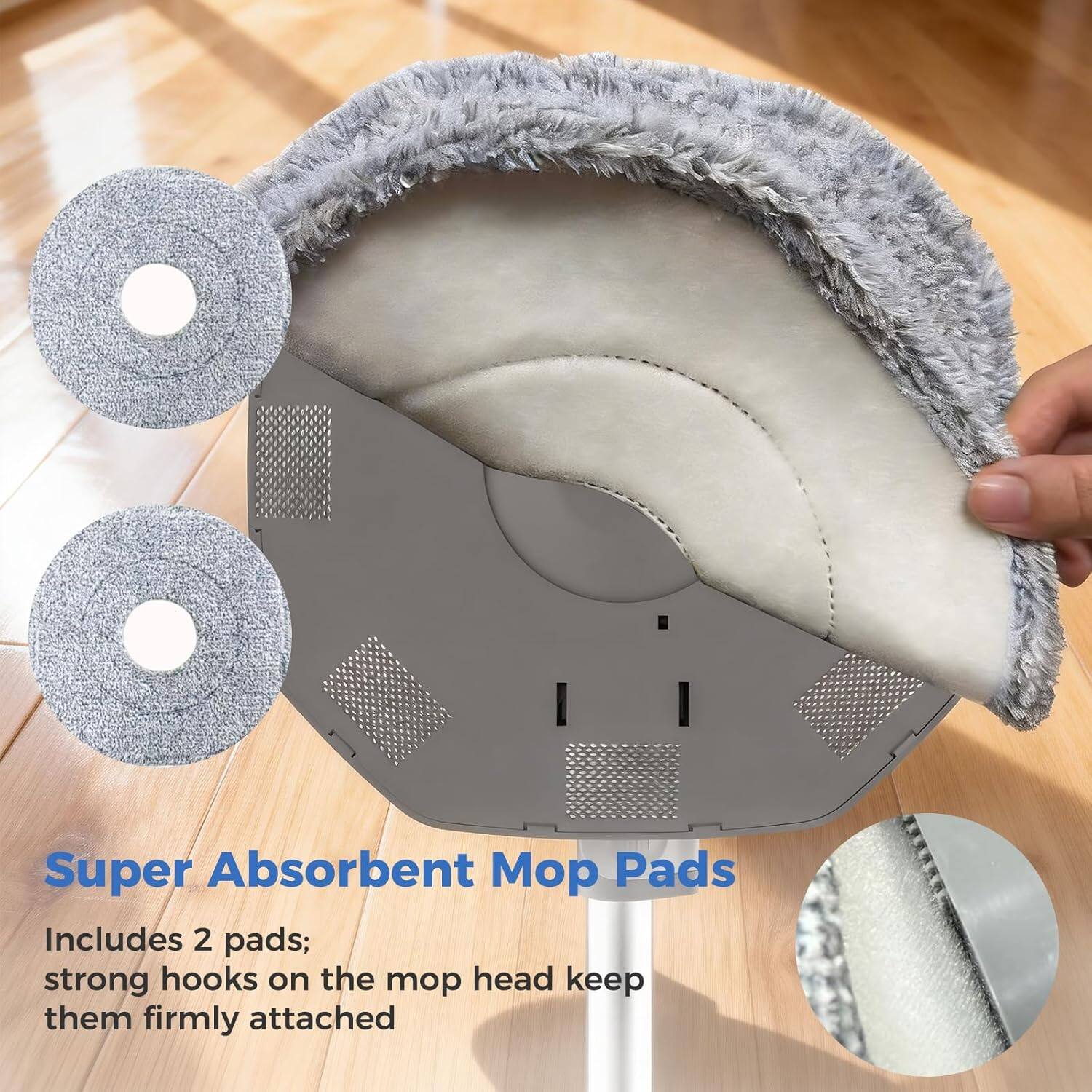 Super Absorbent Mop Pads

Includes 2 pads; strong hooks on the mop head keep them firmly attached