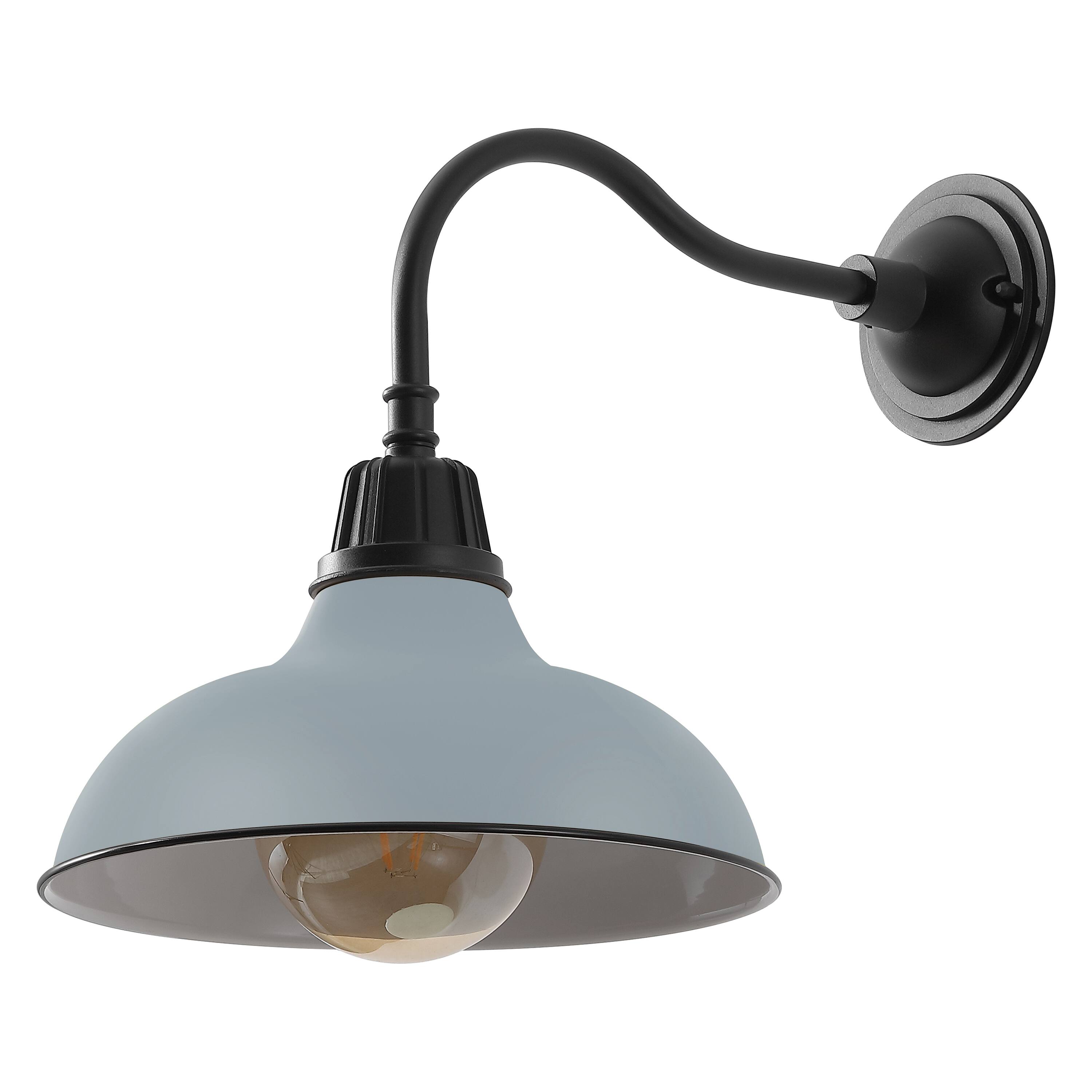 Alt View 6. Jonathan Y - Aurora 12.25" 1-Light Farmhouse Industrial Indoor/Outdoor Iron LED Gooseneck Arm Outdoor Sconce, Matte Silver Blue - Matte Silver Blue/Black.