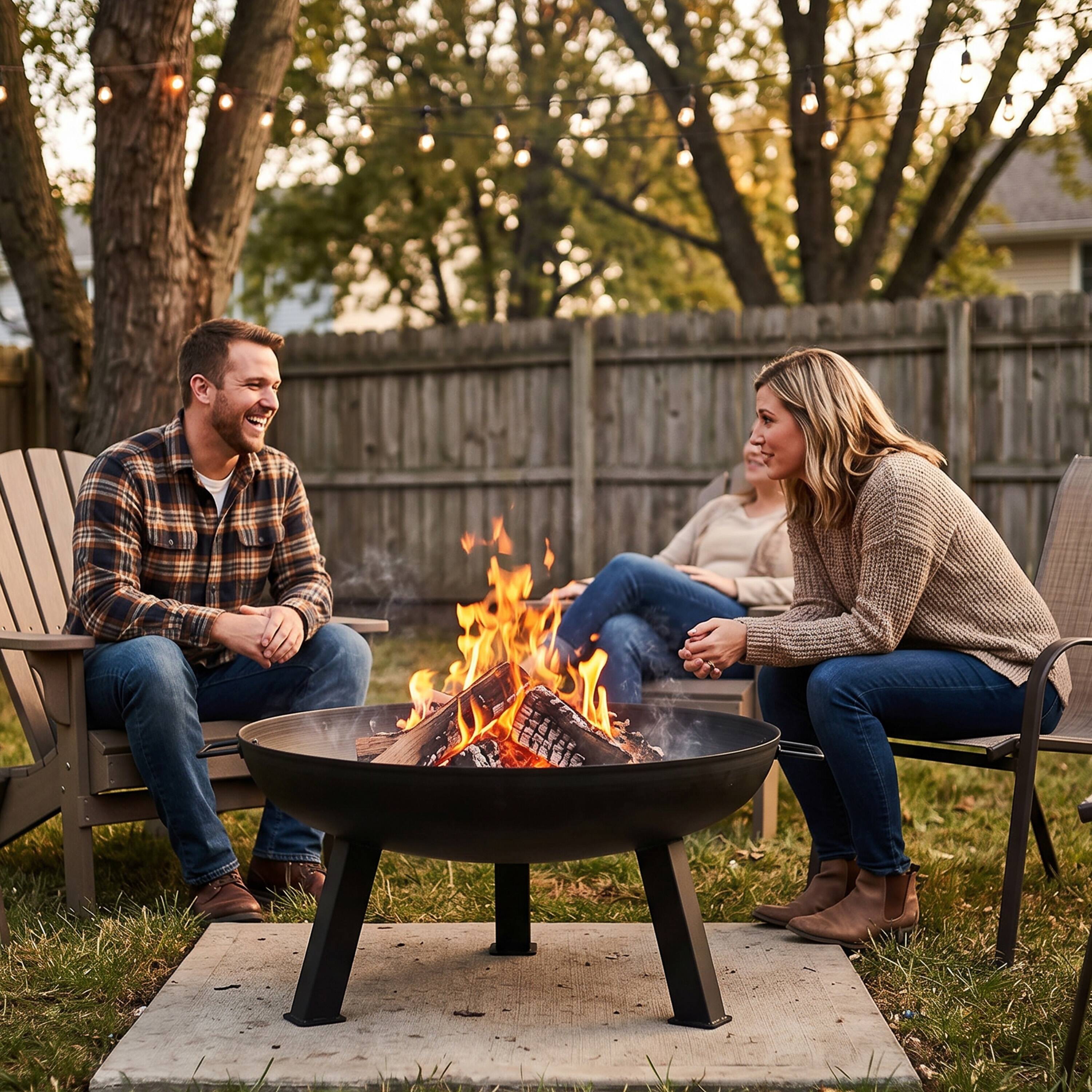 Alt View 9. Sunnydaze - 30 in Rustic Cast Iron Outdoor Raised Fire Pit Bowl - Black.