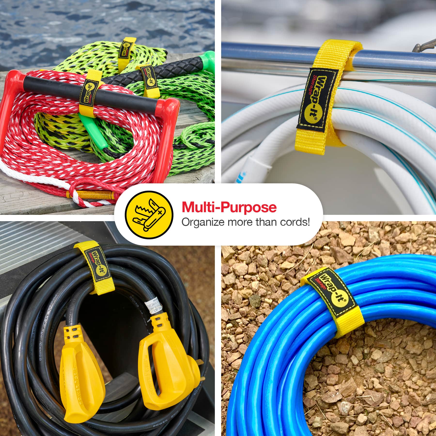 Alt View 16. Wrap-It Storage - Quick-Straps - 12-inch (3-Pack) - Weatherproof Hook and Loop Strap - Yellow.