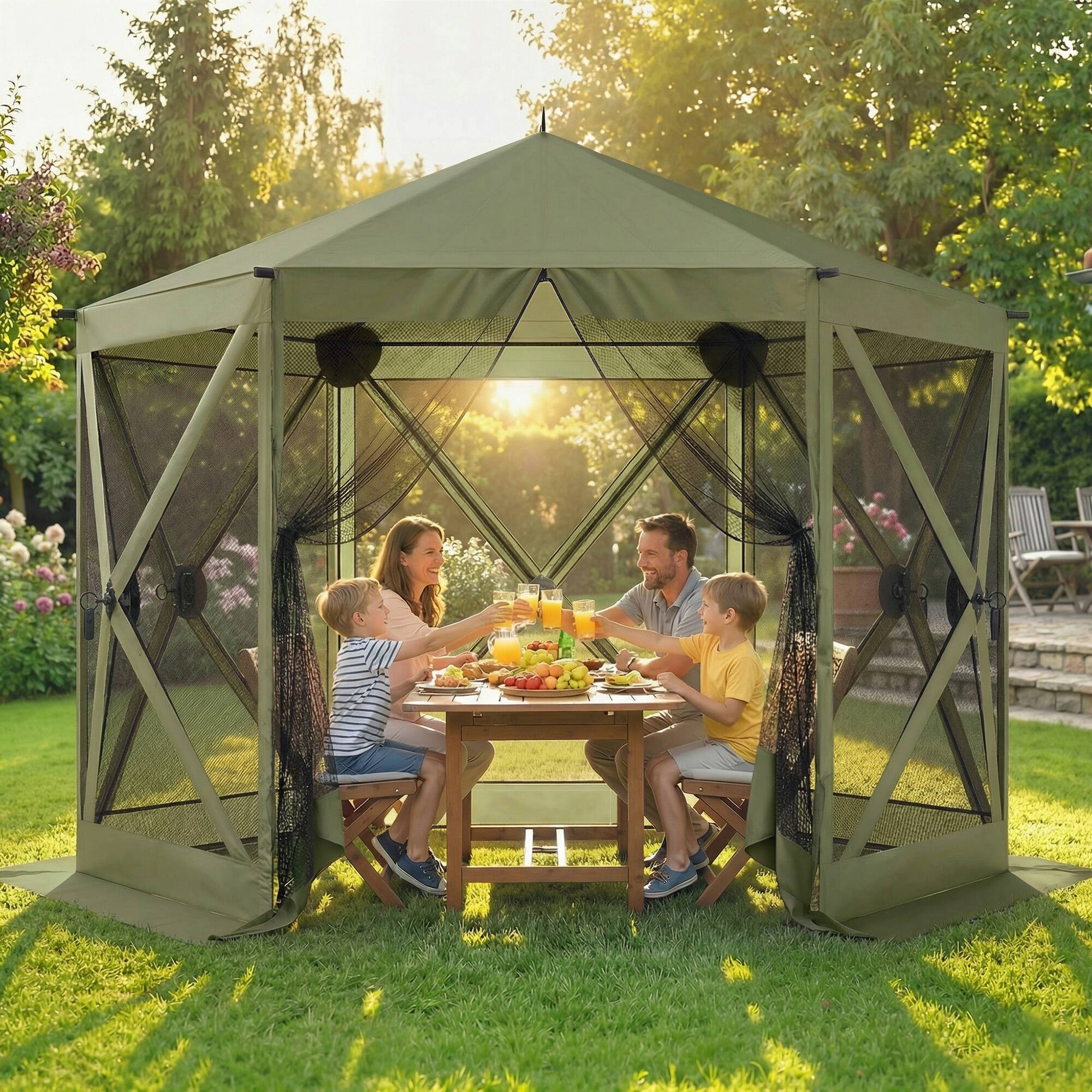 Alt View 1. Outsunny - 10 x 11 ft Pop Up Gazebo Screen Tent, Outdoor Portable Instant Camping Canopy Screen House Sun Shelter.