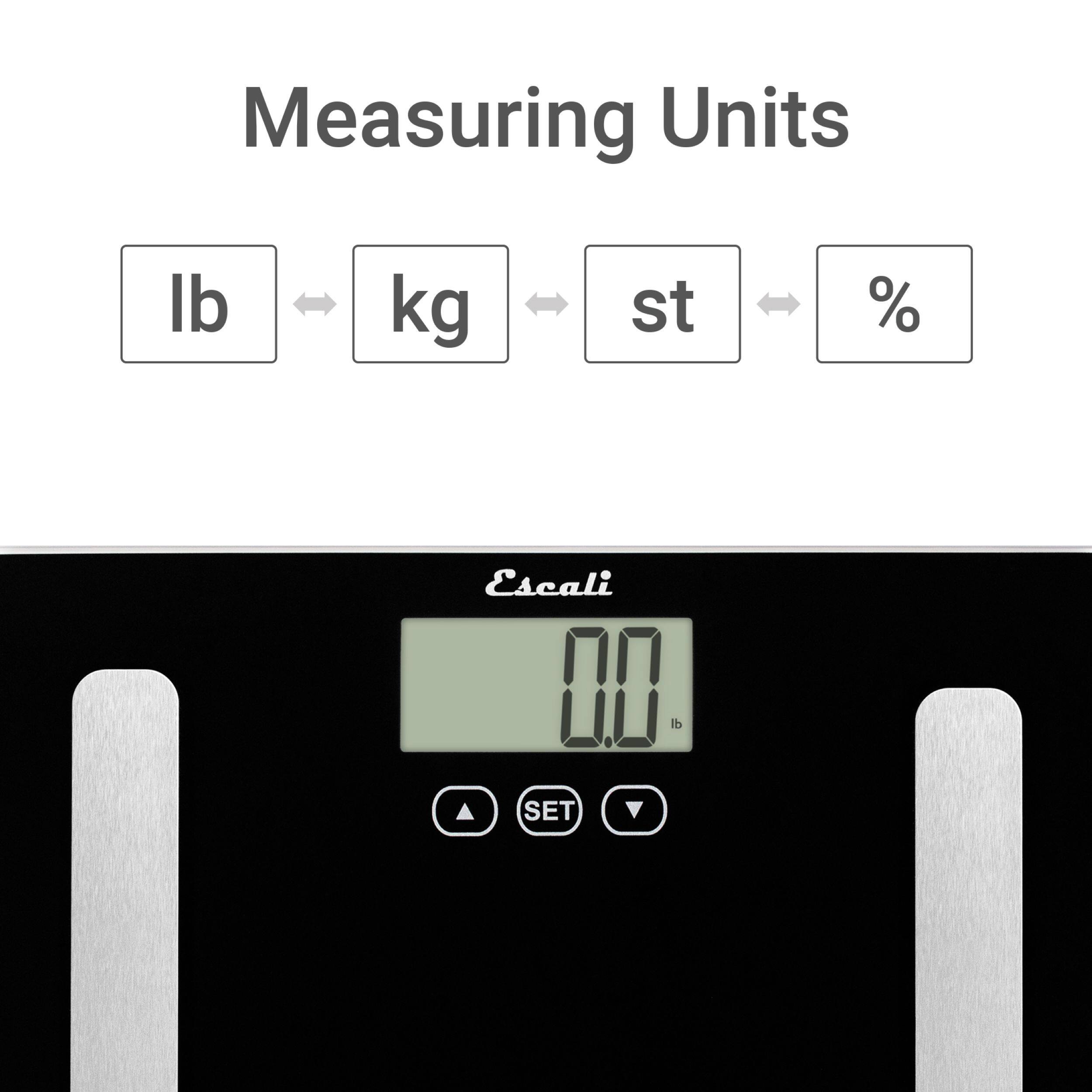 Escali, Measuring Units: lb, kg, st, %