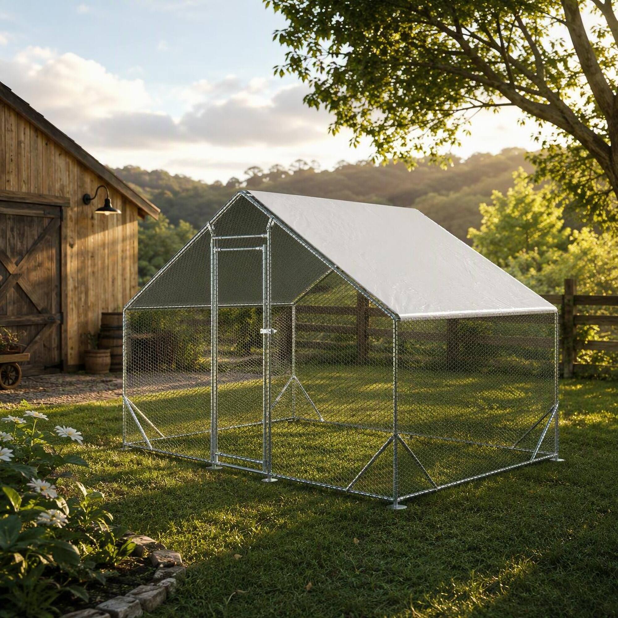 Back. RYHNUYNE - Large Metal Chicken Coop, Walk-in Chicken Run 10x6.6x6.56ft, Galvanized Wire Poultry Cage.