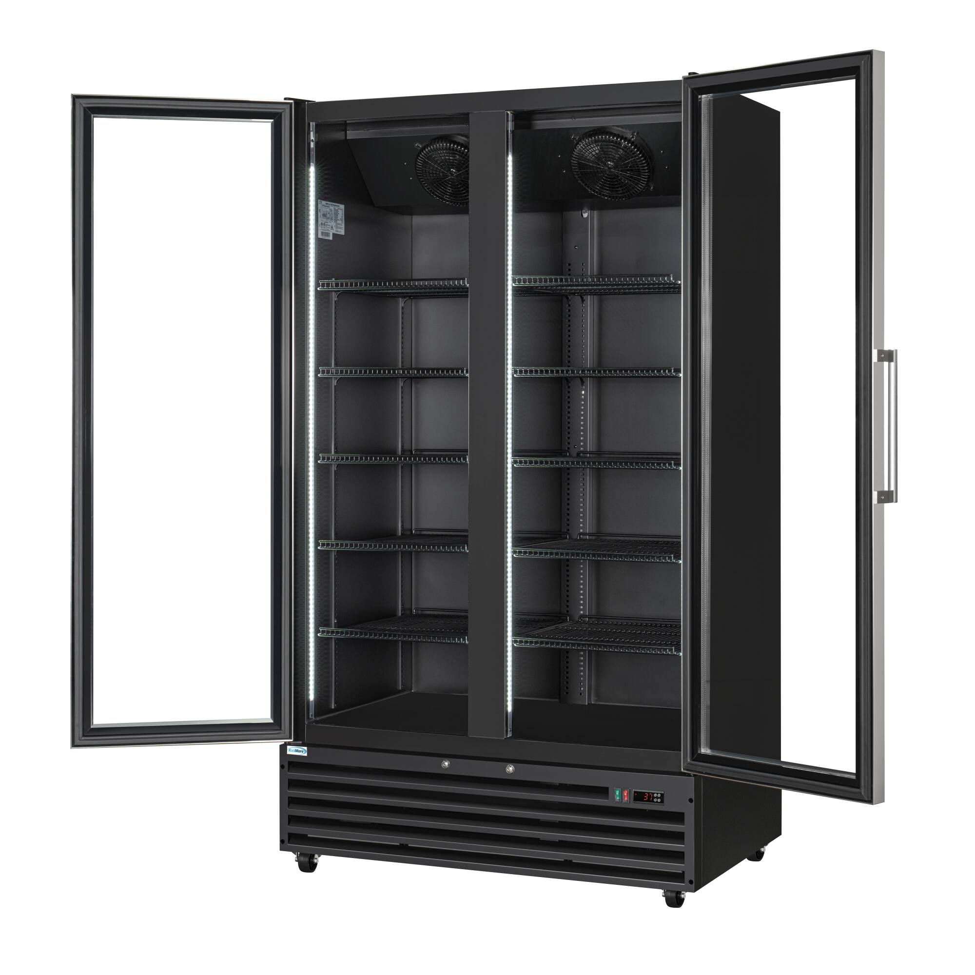 Alt View 3. Koolmore - 47 in. Two-Door Commercial Display Merchandiser Refrigerator in Sleek Black, 35 cu. ft. ETL Listed (KM-MDR-2GD-35CNL-BK) - Matte Black.