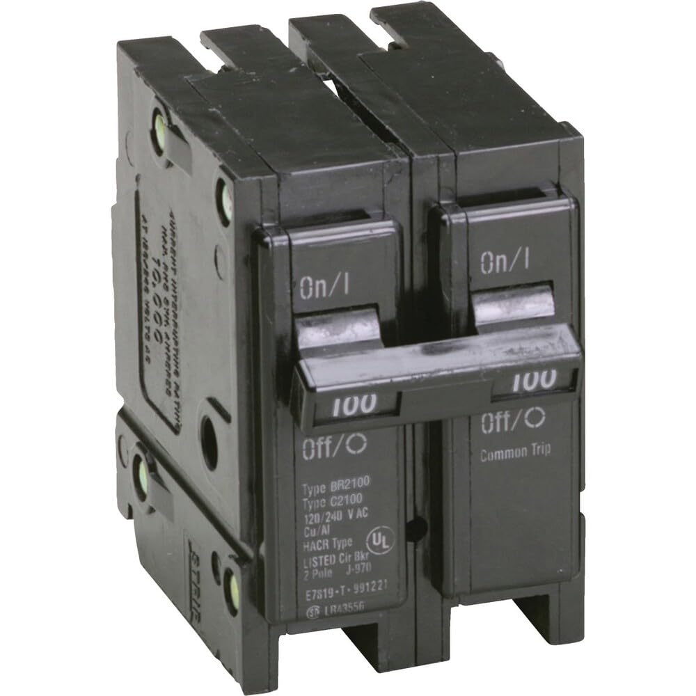 THE VELTO  
TO.  
THE Bak  
STRIE  
On/1 100 Off/O Type BR2100 C2100 120 240 VAC Cu/Al HACR Type UL LISTED Cir Bkr 2 Pole J-970 E7819-T-991221 LR43556  
On/l 100 Off/O Common Trip