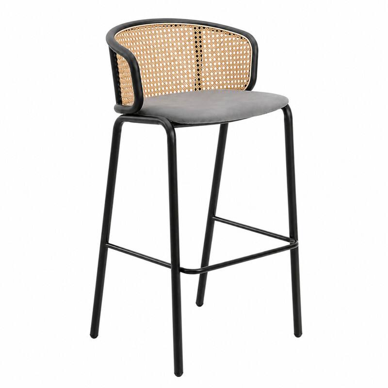 LeisureMod Ervilla Mid Century Modern Wicker Bar Stool, Fabric Seat ...