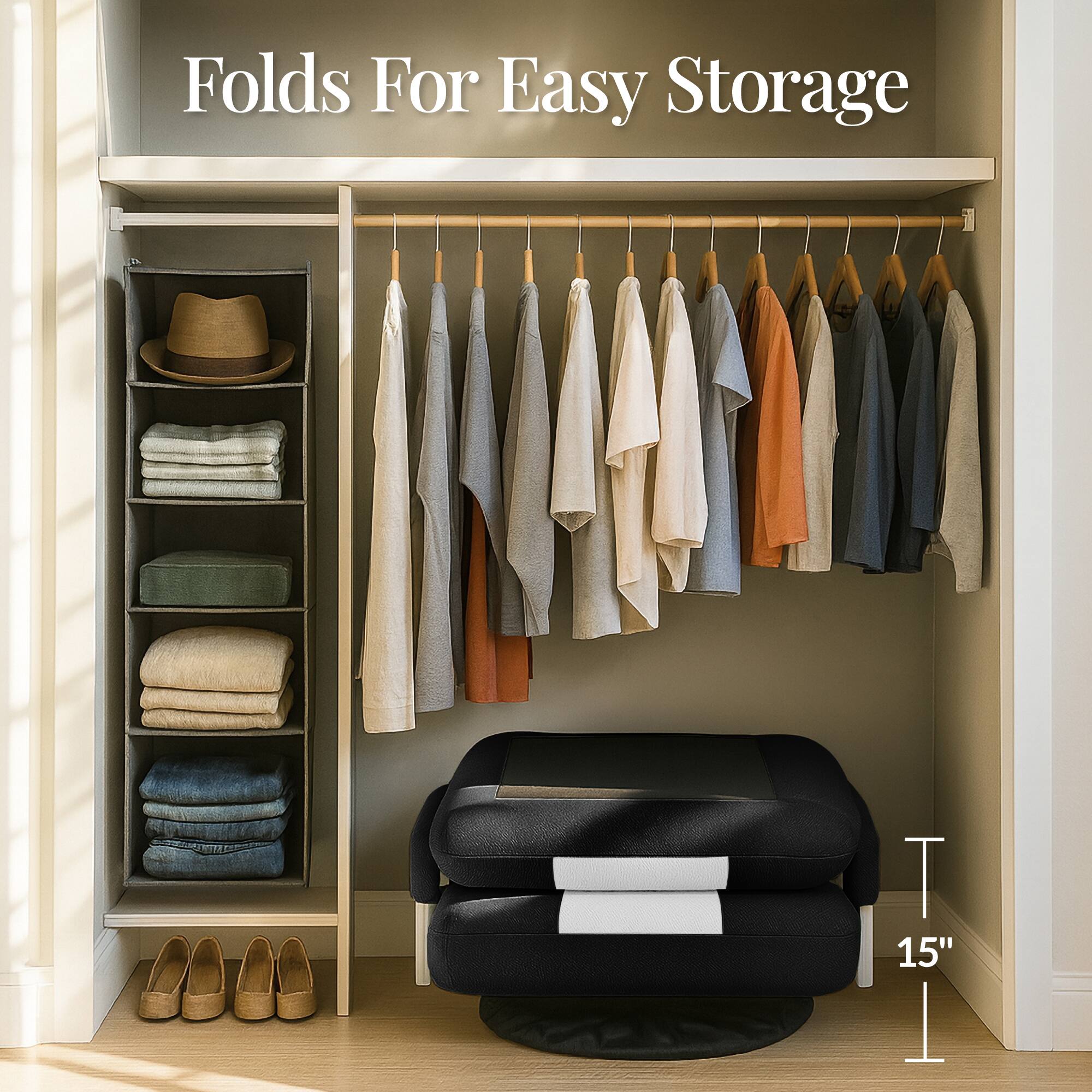 Folds For Easy Storage

T 15"