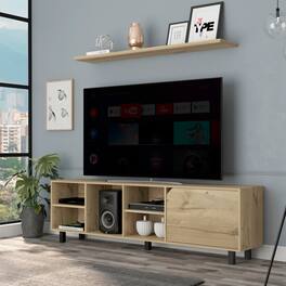 APRILSOUL - Valdivia Tv Stand for TVs up 70 Inch Four Open Shelves Five Legs -Light Oak - Beige