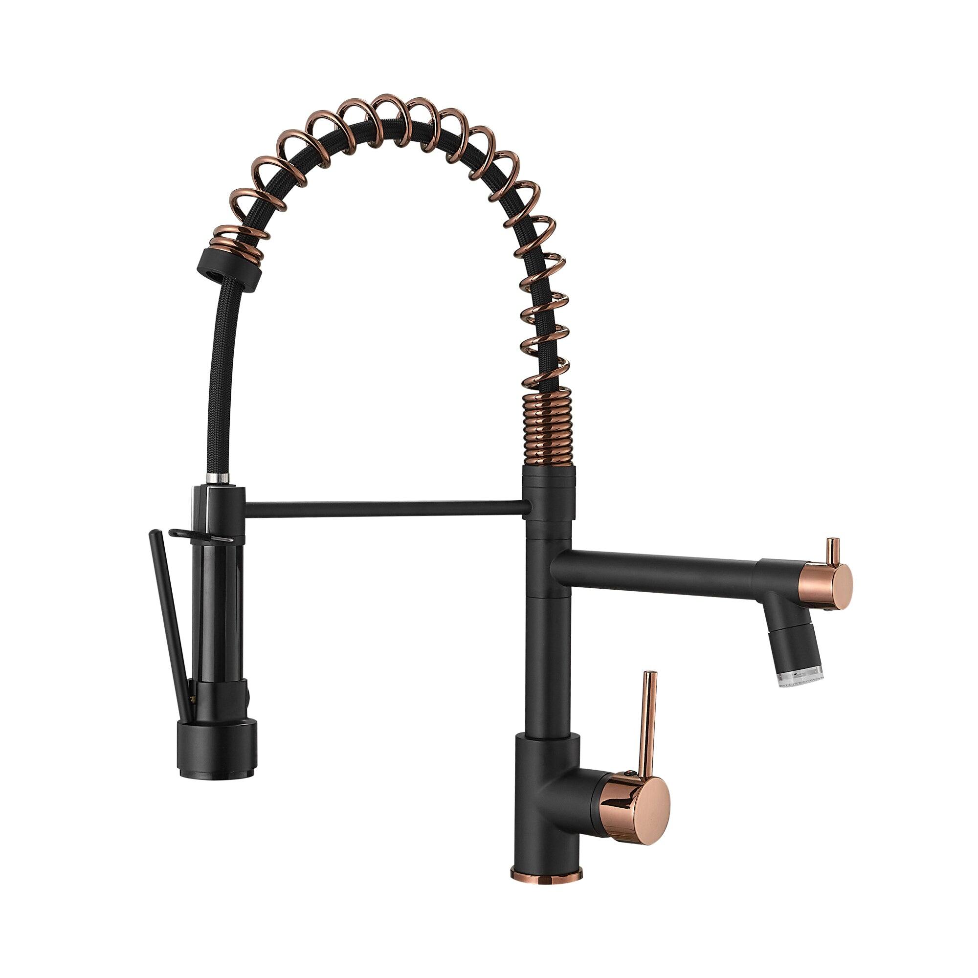 Alt View 2. Boyel Living - Matte Black Rose Gold Single Handle Pull Down Sprayer Kitchen Faucet with LED Light and Pot Filler - Matte Black Mix Rose Gold.