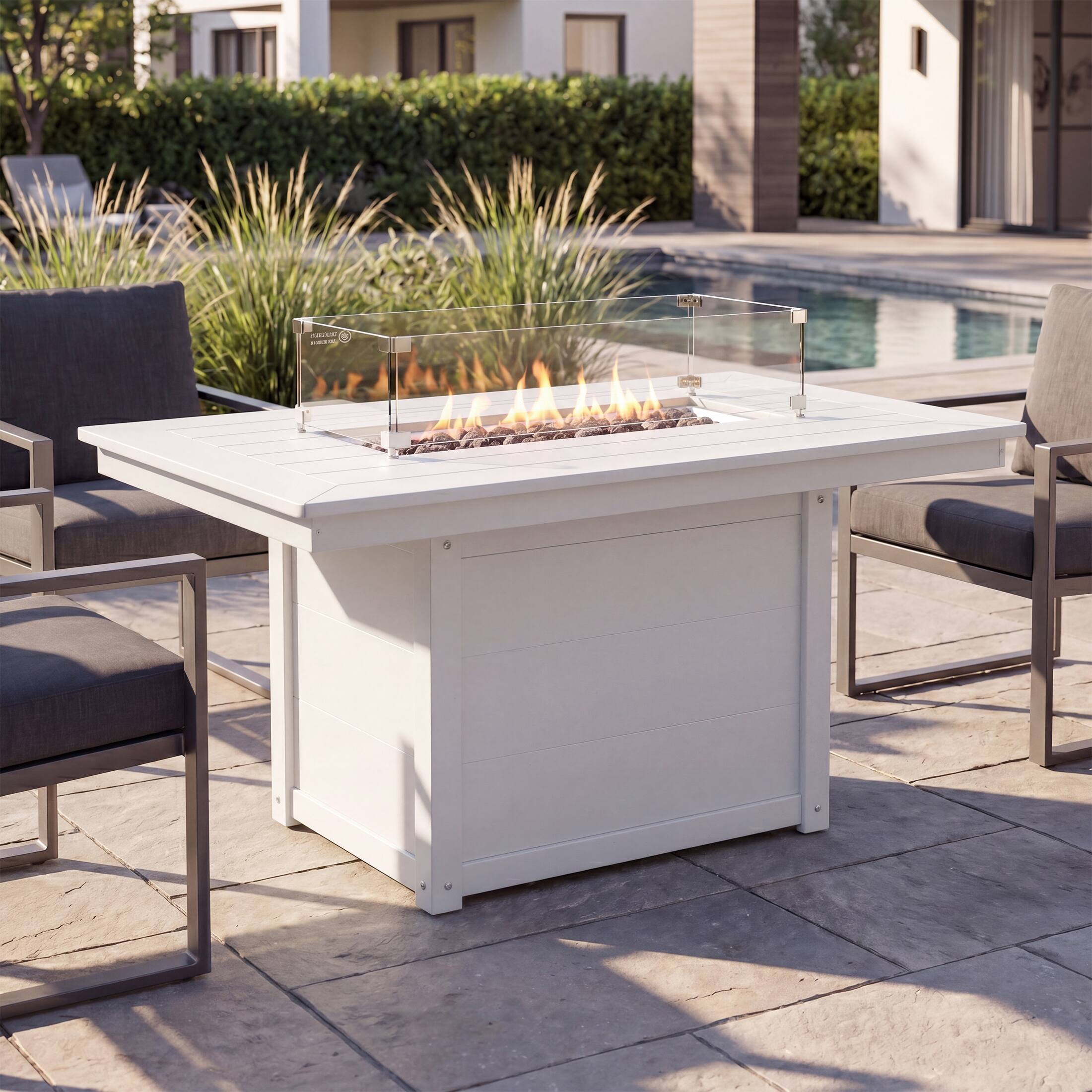 Angle. WestinTrends - WestinTrends Helios 46" Modern Outdoor 55,000 BTU Patio Gas Propane Rectangle Deck Fire Pit Table - White.