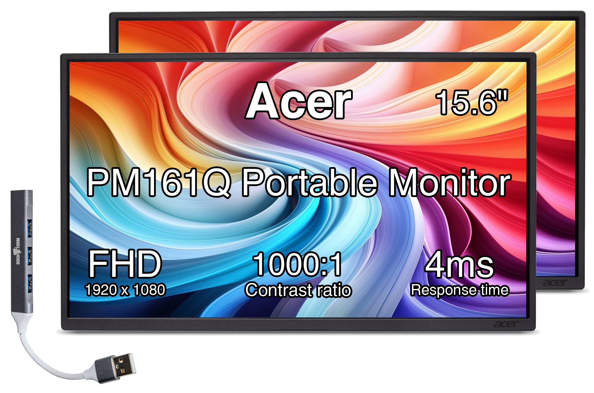 Acer 15.6" PM161Q Portable Monitor TORM 30 A: FHD 1920 x 1080 1000:1 Contrast ratio 4ms Response time