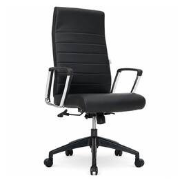 LeisureMod - Hilton Ergonomic High Back Adjustable Leather Upholstered Office Desk Chair, Steel Frame, Swivel Base, Home Office Use - Black