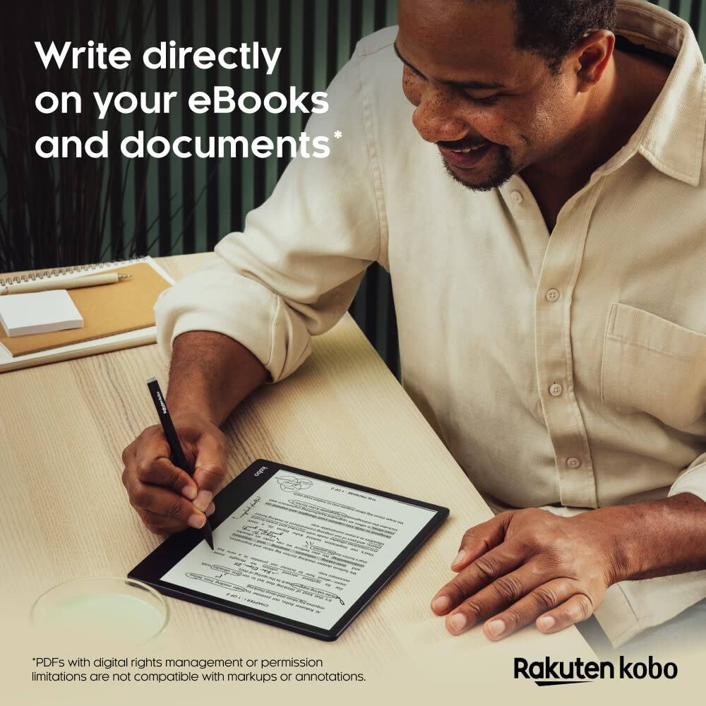 Write directly on your eBooks and documents*

*PDFs with digital rights management or permission limitations are not compatible with markups or annotations.

Rakuten kobo