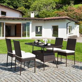 Gymax - 5PCS Rattan Patio Dining Table & Chair Set Outdoor Furniture Set w/ Cushion - mix brown