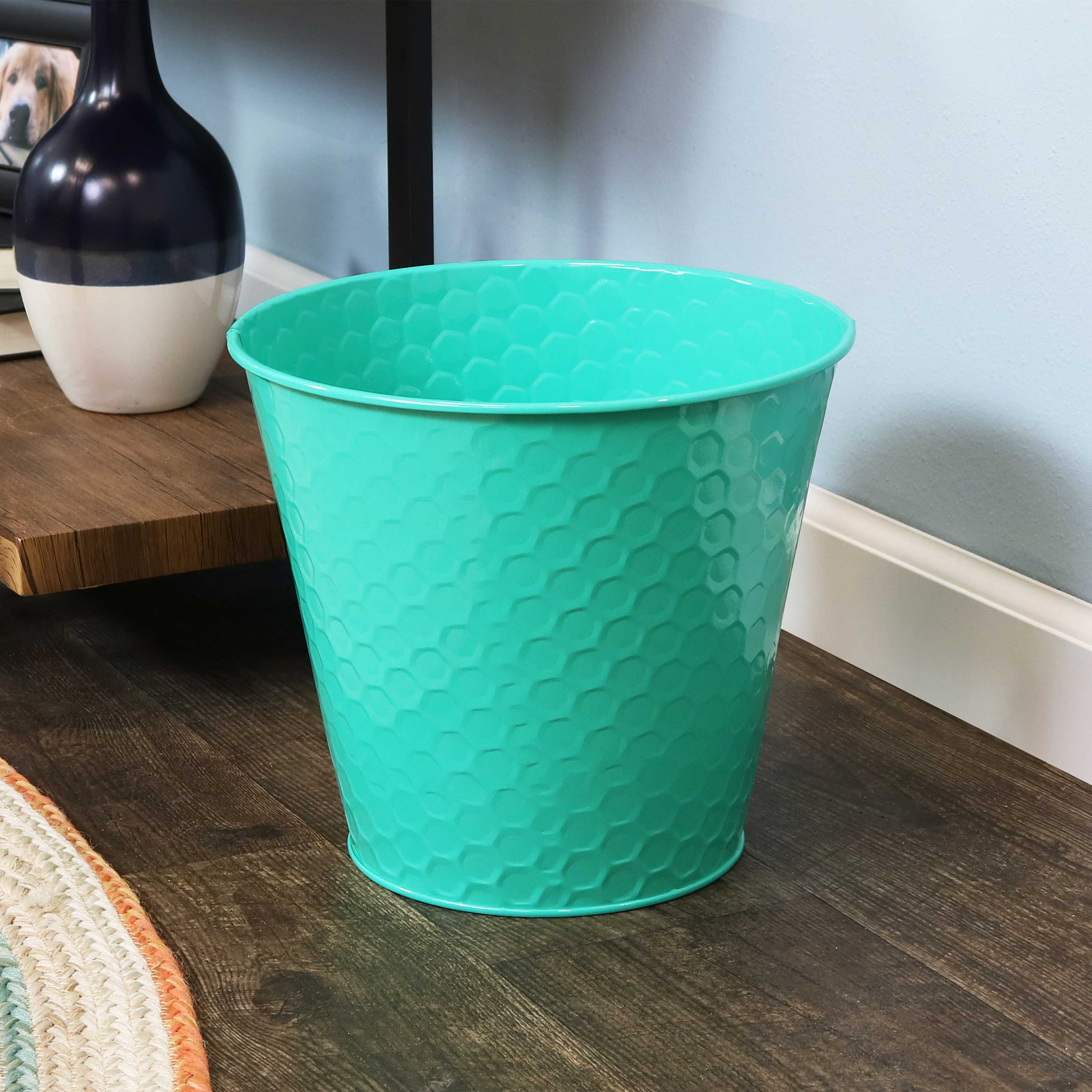 Alt View 2. Sunnydaze - Galvanized Steel Planters with Hexagon Pattern - Set of 4 - Teal.
