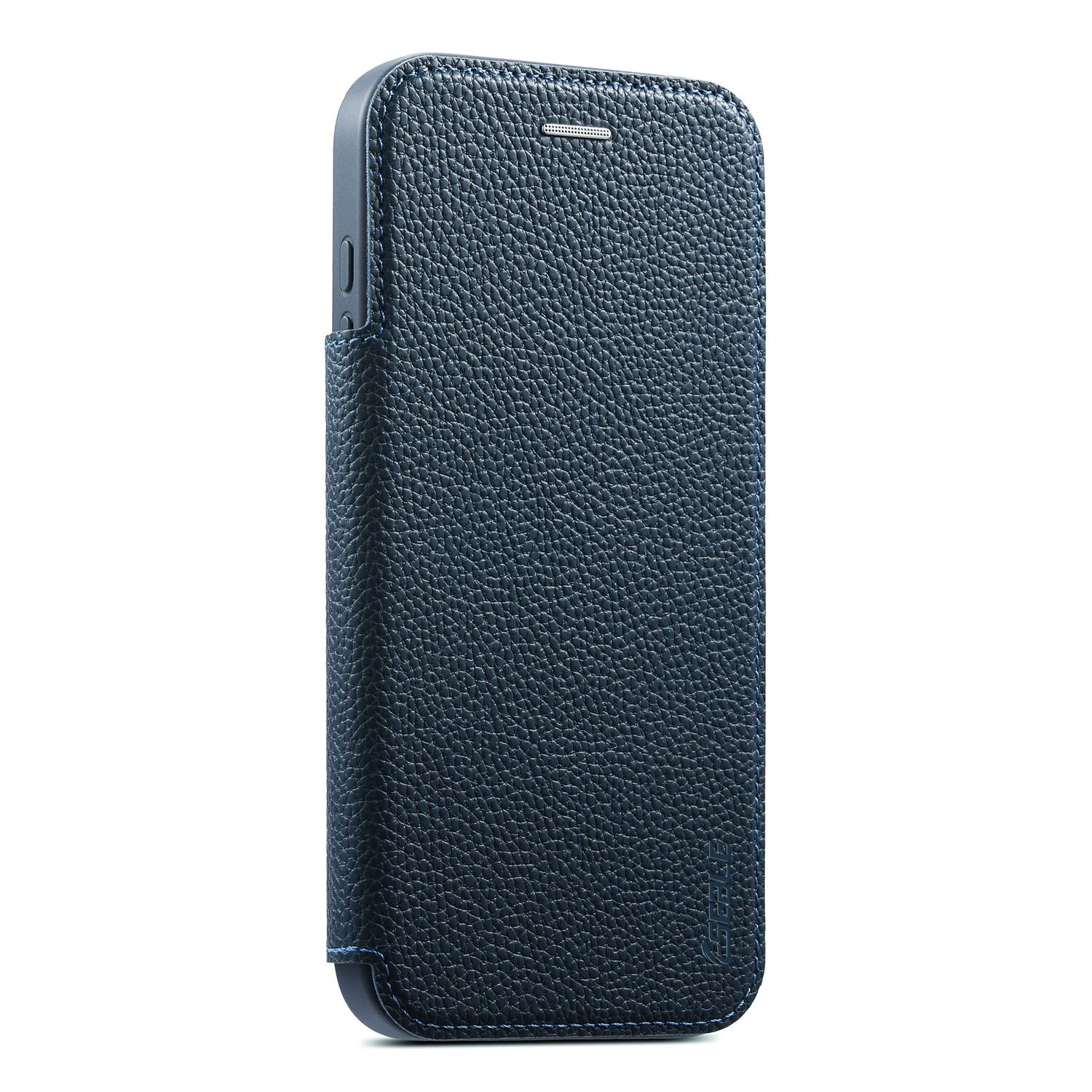 Back. Dteck - Ultra-Thin Faux Leather Card Slot Case for Apple iPhone 17 Pro Max,Wireless Charging,Flip Card Pocket Phone Cover - Blue.