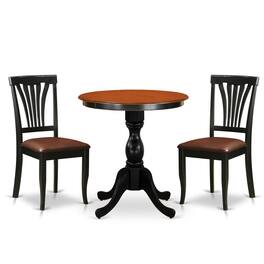 East West Furniture - 3-Piece Dining Set Contains a Dinning Table and 2 Faux Leather Dining Chairs with Slatted Back - Multi-Color