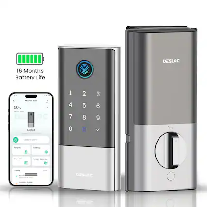 DESLOC 16 Months Battery Life
9:41
My front door
50%
Battery Level
Locked
Update: 2024-09-09 15:12:08
Slide to Unlock
Tenants
Settings
Share With
Tenant Calendar
Events
Locked
Unlock Scheduled
2024-12-18 22:22
Unlocked by user1
