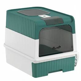 Pawhut - Litter Box Hooded Cat Litter Tray with Drawer Pan Front Entry & Top Exit Easy Cleaning - Teal