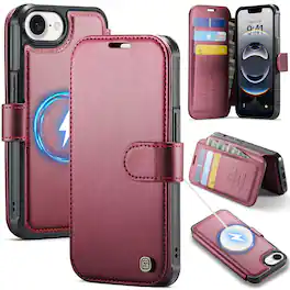 UUCOVER - Magnetic Wallet Case for iPhone 17e /16e Shockproof Leather+TPU RFID Blocking Card Slots Compatible with MagSafe Cover - Red