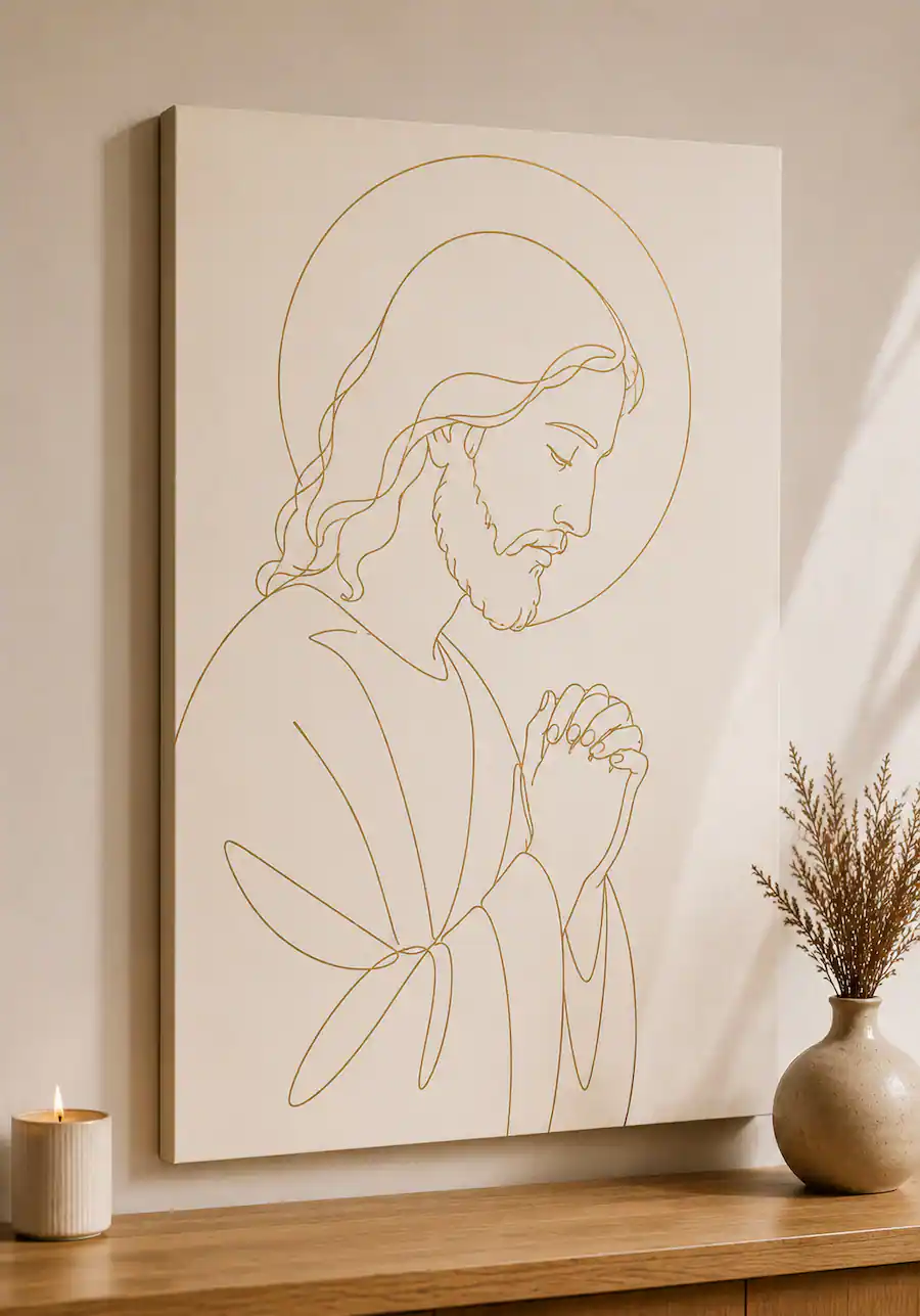FC Design Large Minimalist Praying Jesus Line Wall Art Canvas Print ...