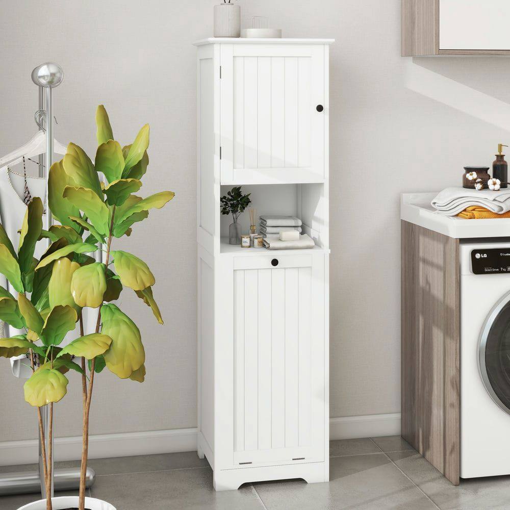 Back. Kadyn - One-Compartment One-Door Tilt-Out Laundry Sorter Cabinet, White - White.