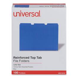 Universal - Reinforced Top-Tab File Folders, 1/3-Cut Tabs: Assorted, Letter Size, 1" Expansion, Blue, 100/Box