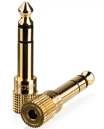 Front. FosPower - 6.35mm (1/4 inch) Male to 3.5mm (1/8 inch) Female AUX Audio Adapter, 24K Gold-Plated TRS 3.5mm Adapter - Gold.