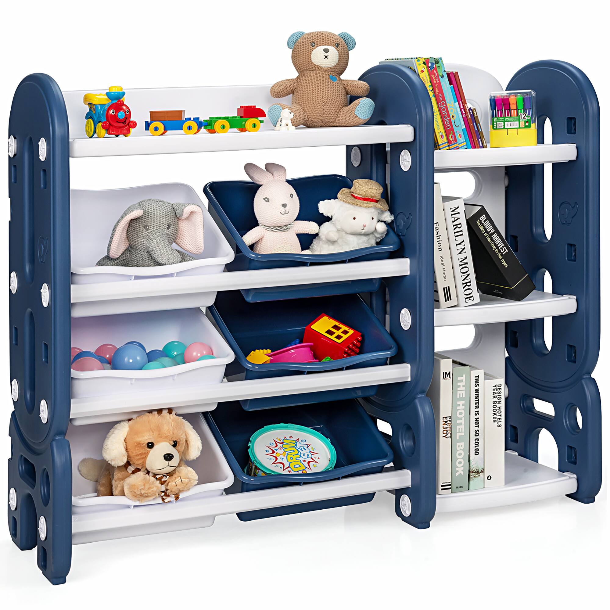 Costway - Kids Toy Storage Organizer w/ Bins & Multi-Layer Shelf for Bedroom Playroom - Blue